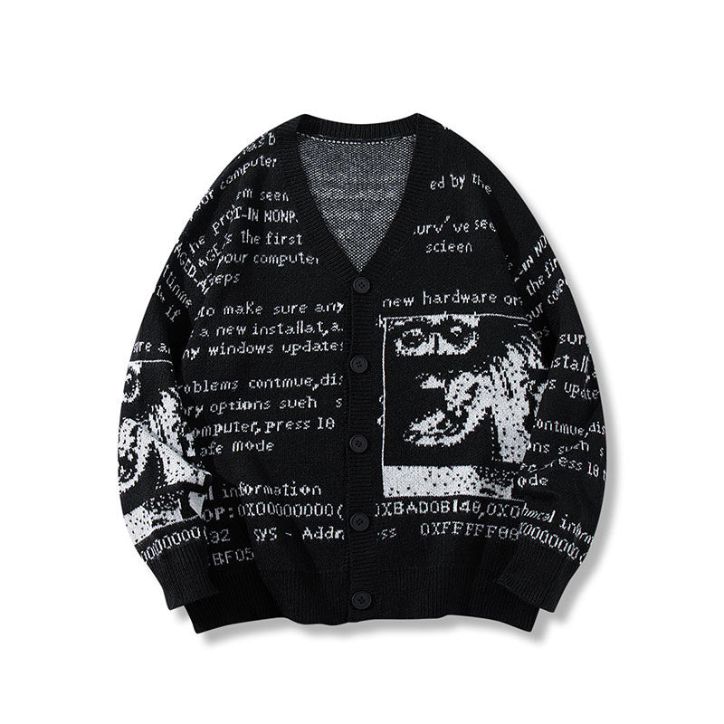 Mens Loose-fitting American-style All-over Empreinte de lettre Cardigan