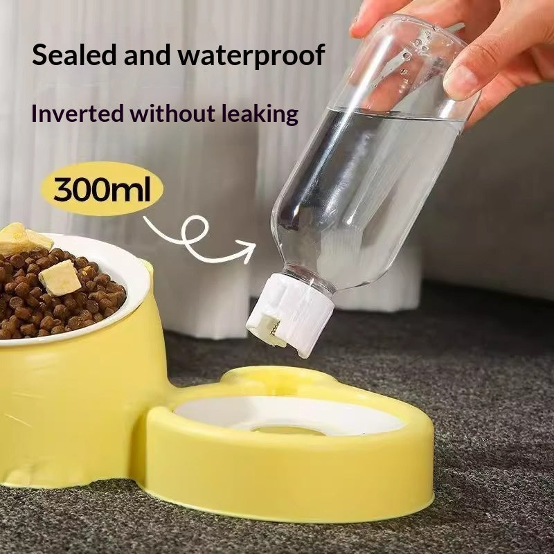 Pet Double Bowl Anti-Tip Cute Steel Food Bowl
