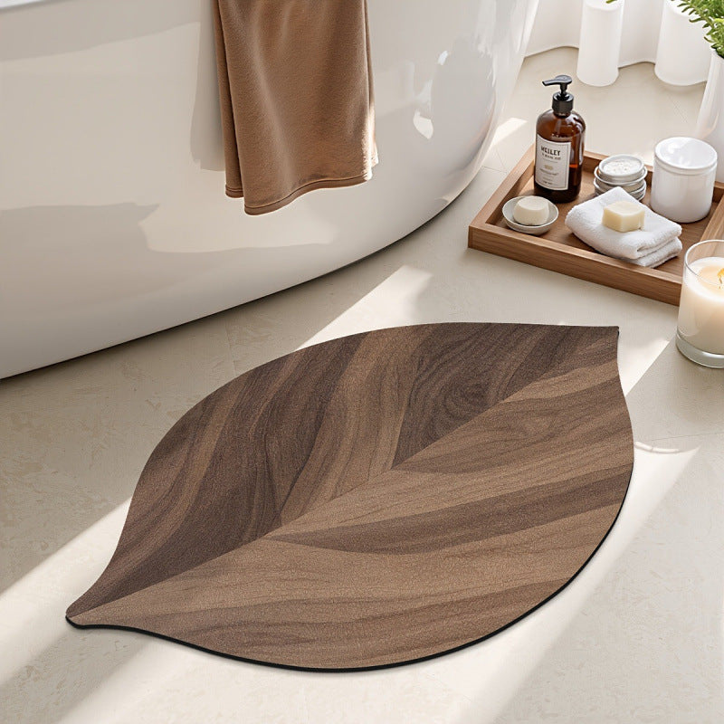Tapis de sol absorbant de salle de bains à grain de bois à motifs de feuilles