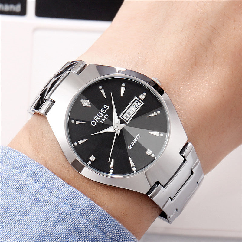 Tungstène acier couleur imperméable mode étudiant couple calendrier Quartz montre