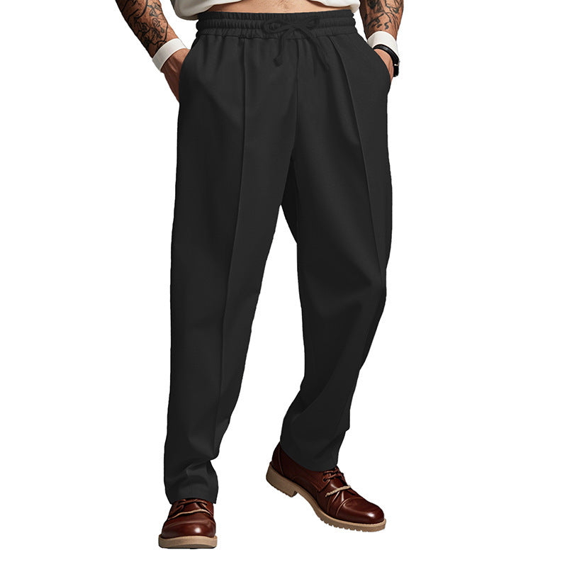 Pantalon casual de couleur unie enroulé avec un cordon et des jambes droites