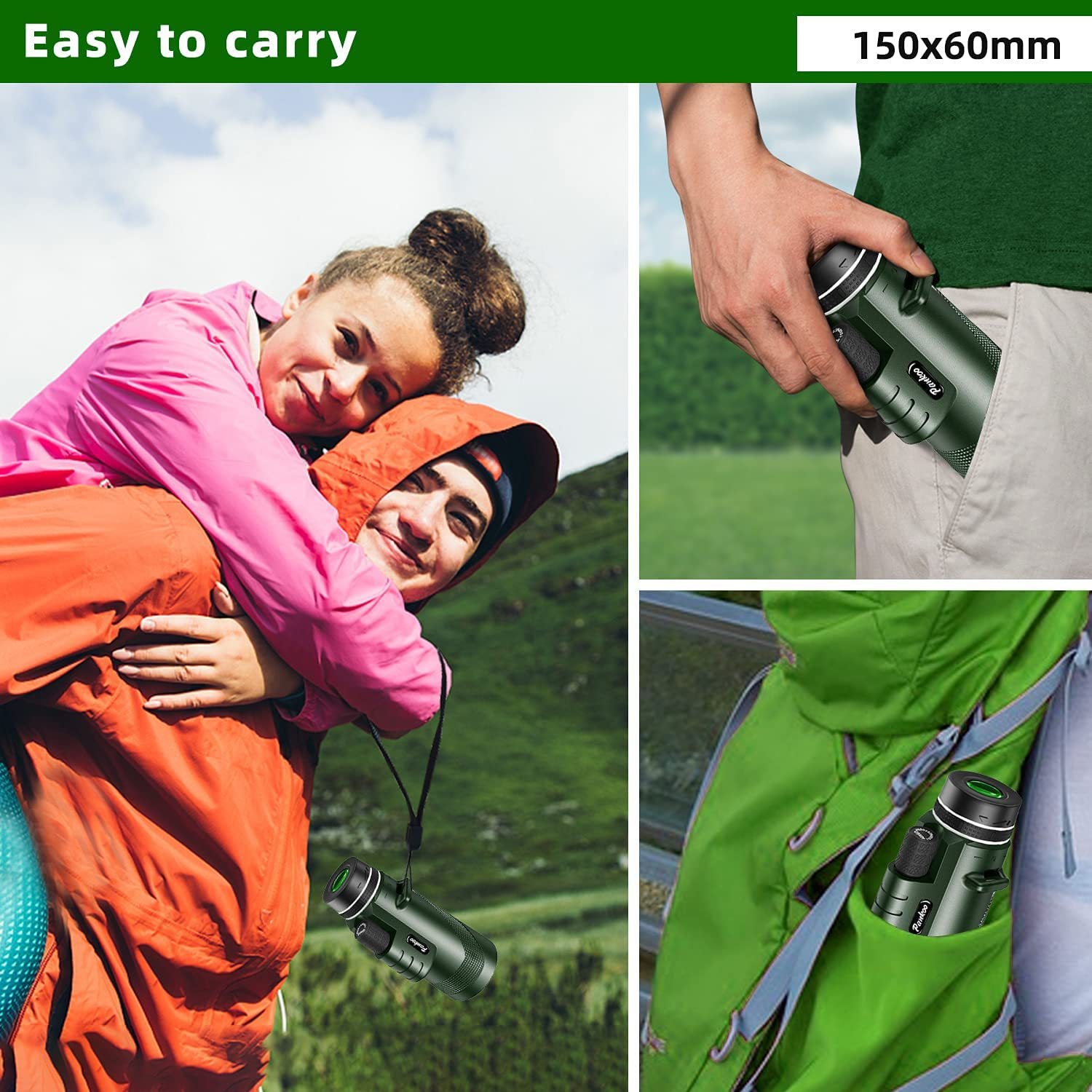 Caméra de téléphone portable 40x60 vert monoculaire HD