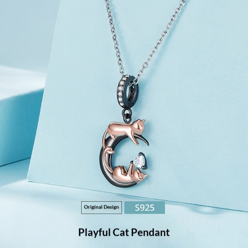 Chat et Lune Charm Perles perdues