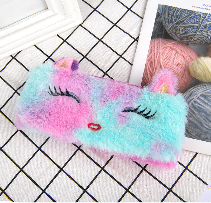 Laser couleur chat peluche crayon cas étudiant papeterie sac