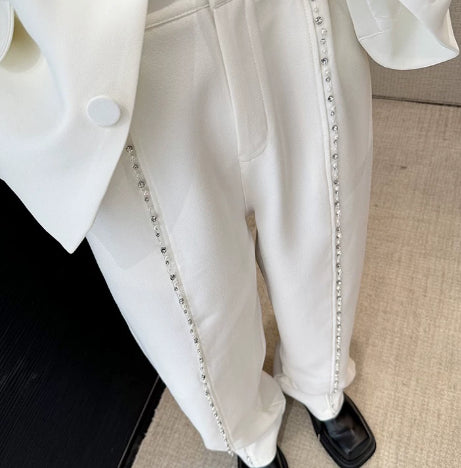 Pearl Strass Epaule Pad blanc costume pour les hommes avec une sensation de détente