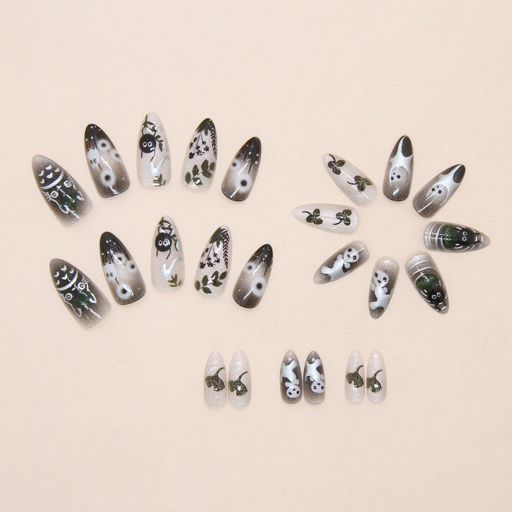 24Pcs Forest Style 3D Embossed Cat Eye Press sur les ongles