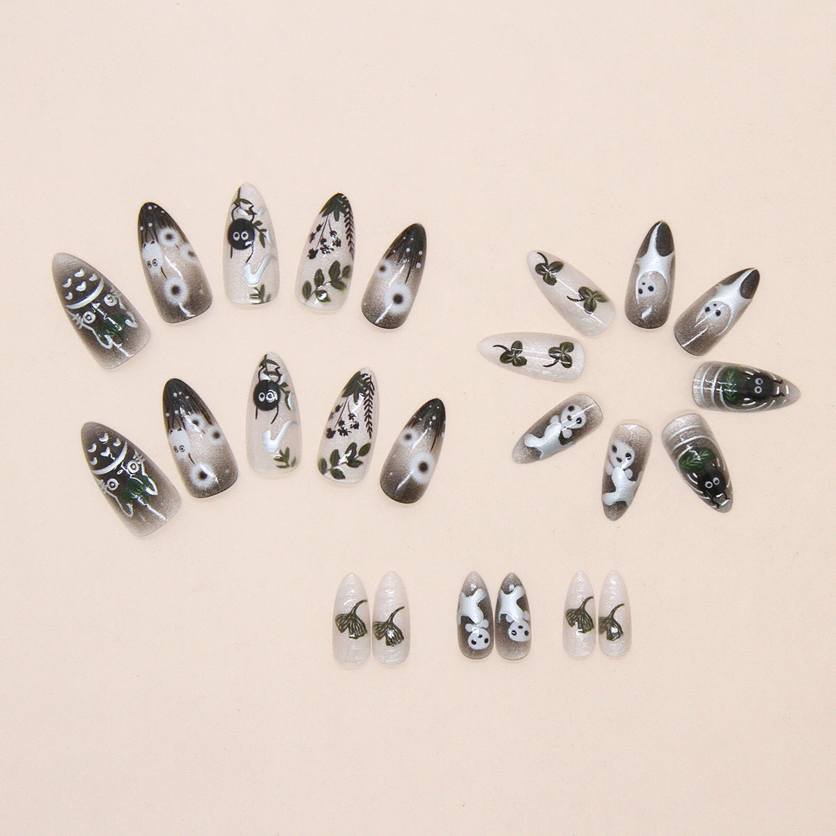 24Pcs Forest Style 3D Embossed Cat Eye Press sur les ongles
