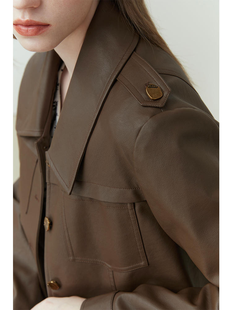 Manteau en cuir court pu rétro femelle
