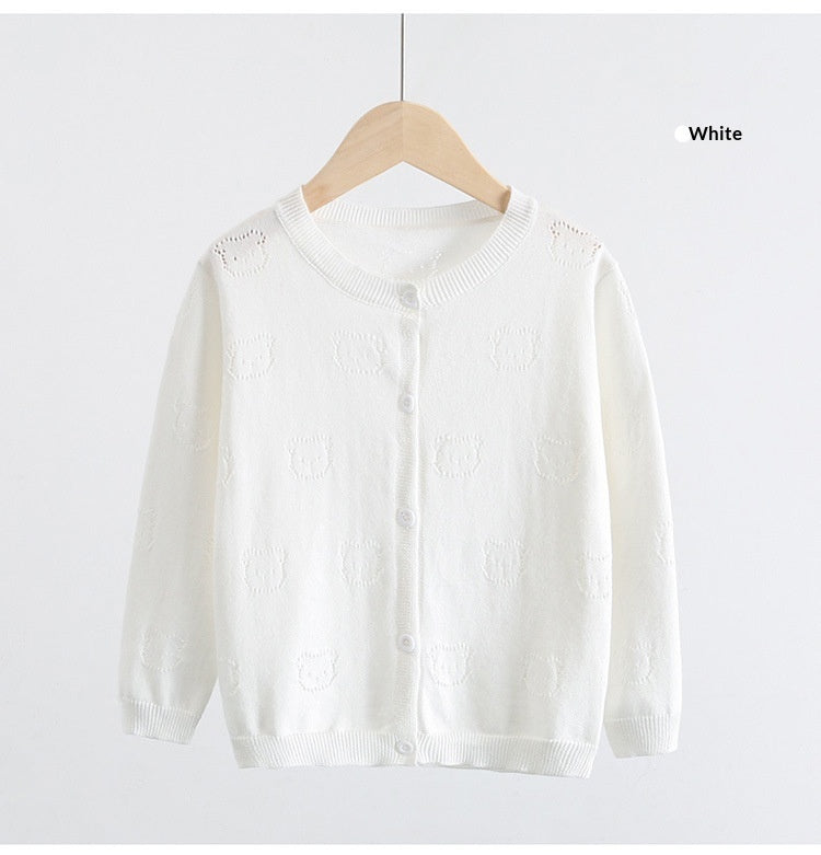 Cotton pour enfants en tricot Cardigan printemps été mince long patron ours poitrine unique