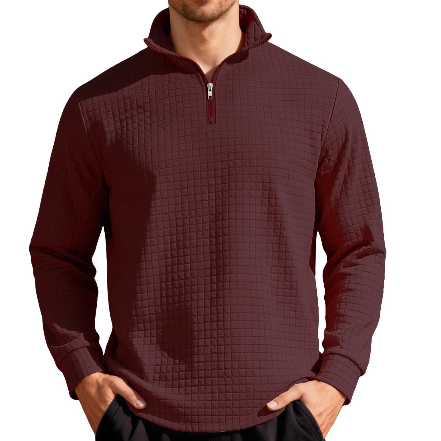 Homme d'affaires casual Loose-fit Jacquard Col d'équipage demi-zip Hoodie avec petite patte carrée