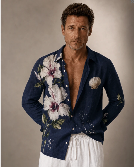 Hibiscus & Seashell Imprimer chemise surdimensionnée
