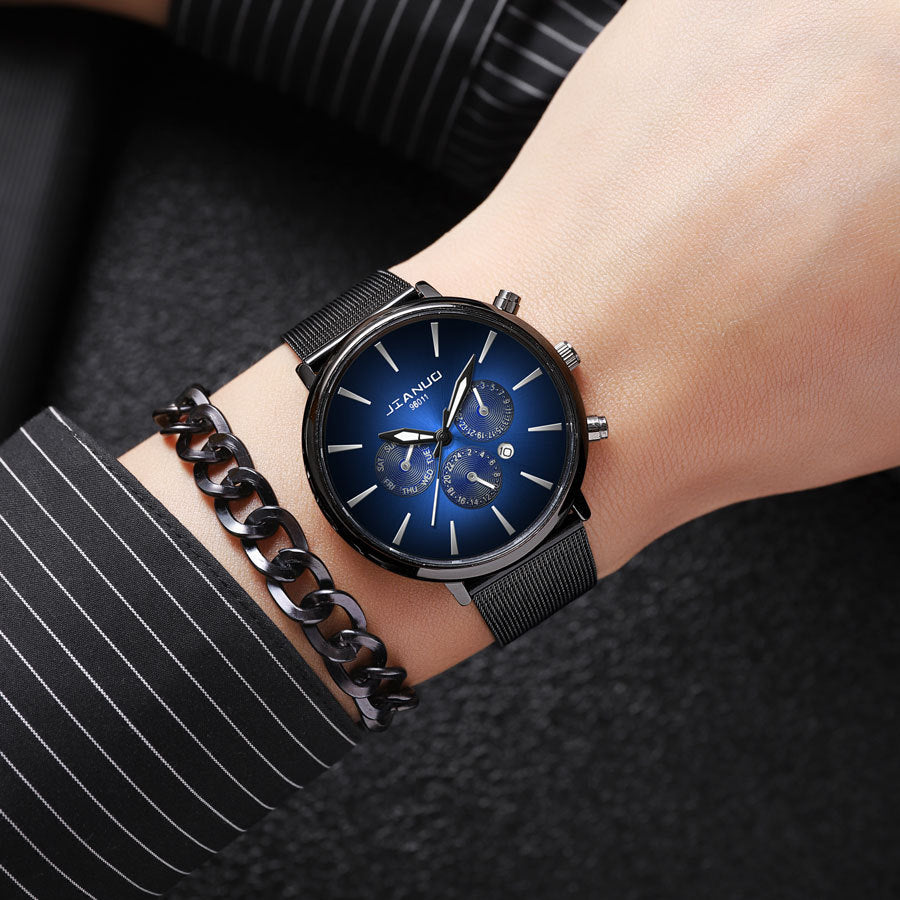 Hommes Mesh-band montre mode Quartz Montre avec calendrier adapté aux affaires Et