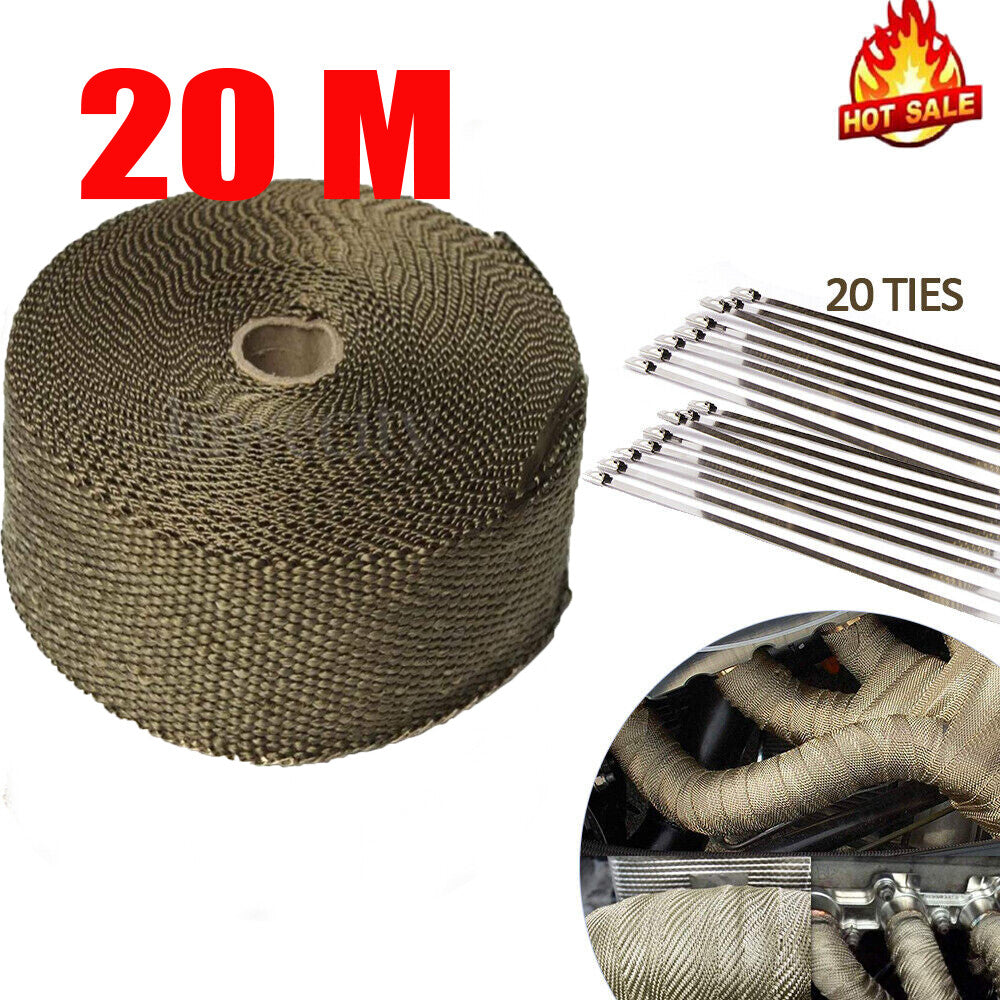 20M Enveloppe de chaleur d'or de titane Bande d'échappement isolante de tuyau d'échappement -20 Ties