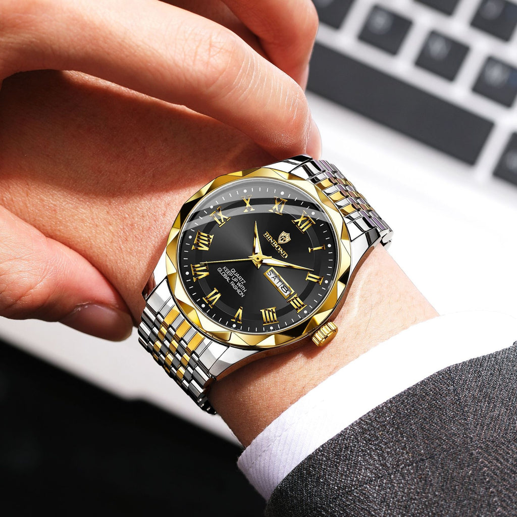 Men's Waterproof Quartz Watch with Dual Calendar Mode