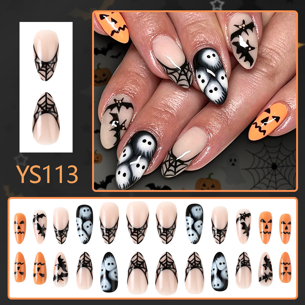 Les ongles Glossy Press-on en forme d'amande d'Halloween