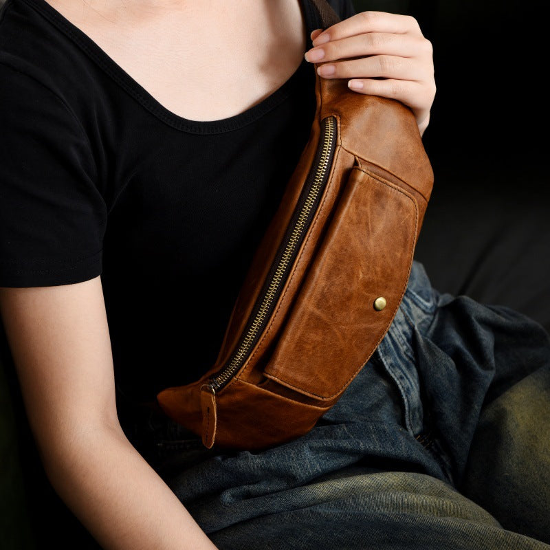 Rétro Casual Légume Tanné Plein grain Cuir Cowhide Poitrine Sac