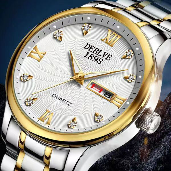 Mode Alliage Ceinture en acier imperméable Lumineux hommes double calendrier montre