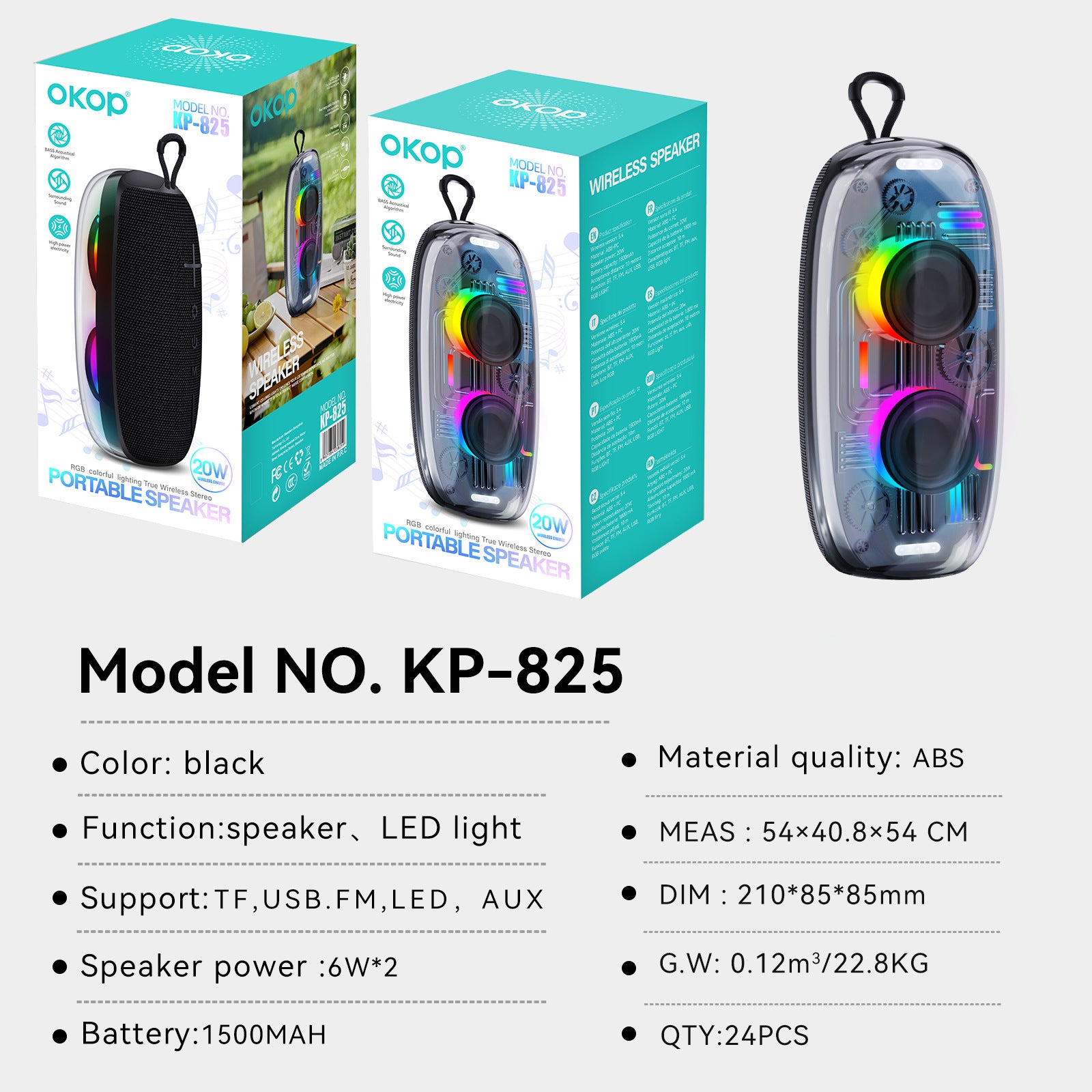 KP-825 Haut-parleur Bluetooth Best-Selling Cool RGB Éclairage ambiant Poignée extérieure portable Wa