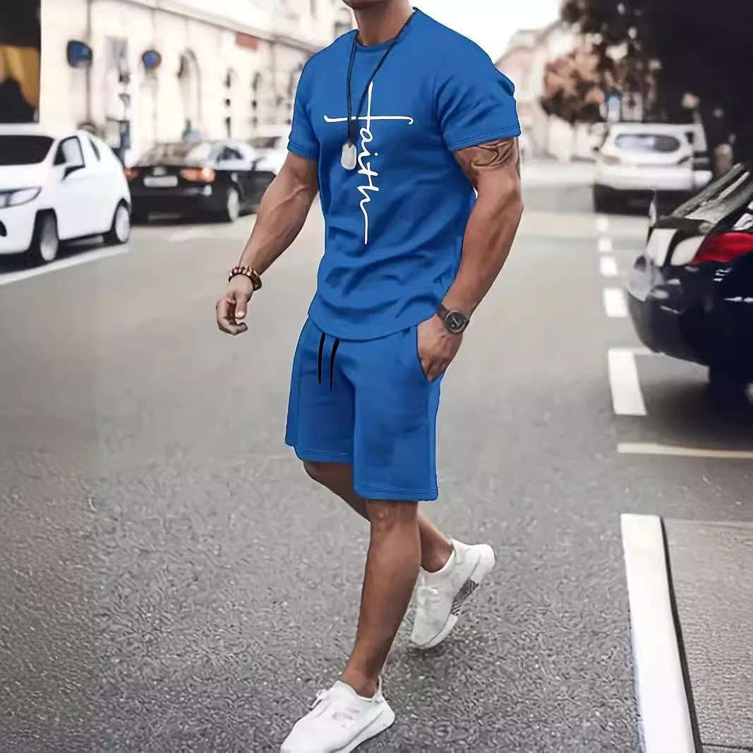 Pantalon sport occasionnel Col rond Manche courte 3d Design d'impression numérique Ensemble deux pièces