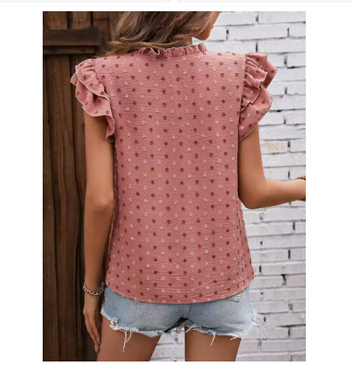 Top Casual le plus vendu avec un petit collier et des manches volantes