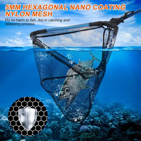 Filet de pêche pliable avec tige en alliage d'aluminium EVA poignée durable 5MM hexagonale Nano Revêtement