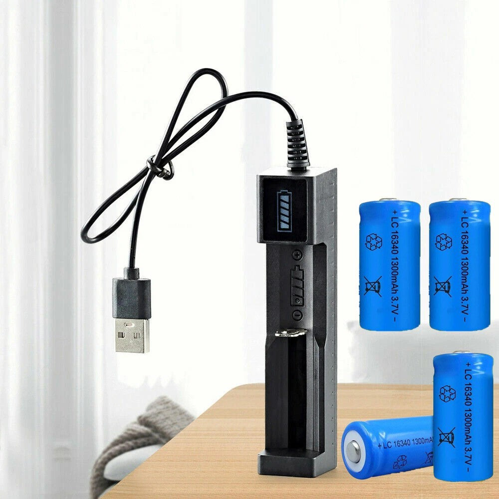 1300 Mah 16340 CR123A Batterie Li-ion rechargeable 3.7 V USB Batterie