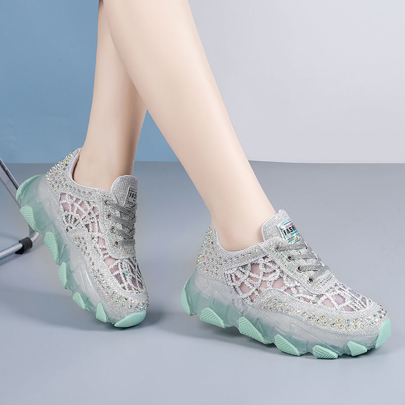 Mesh des femmes Surface Hollowed Hauteur Augmenter Semelle Respirante Sneakers