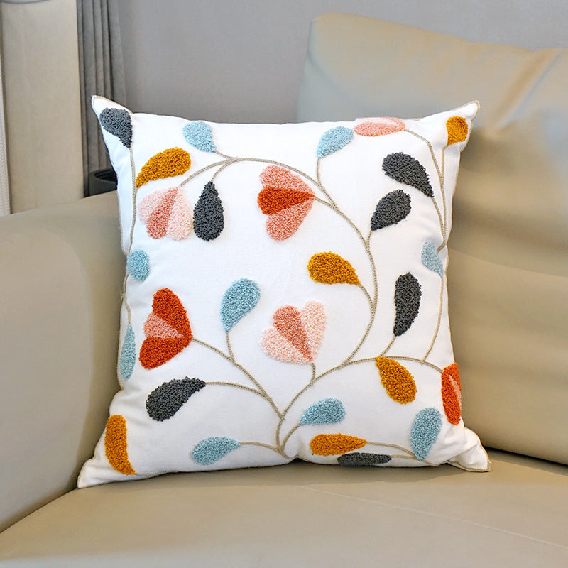 Coussin floral brodé de style pastoral pour canapé salon