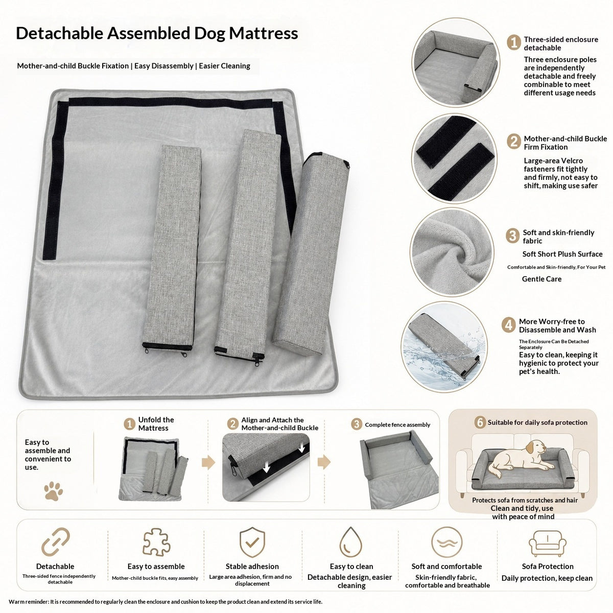 Pet Sofa Matelas Detachable Design Facile à nettoyer doux et confortable pour la peau Trois