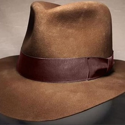 Denim wool hat with wide brim and bow