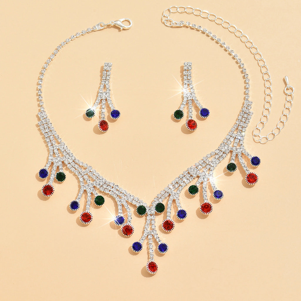 Style coloré Strass Boucles d'oreilles et colliers en strass