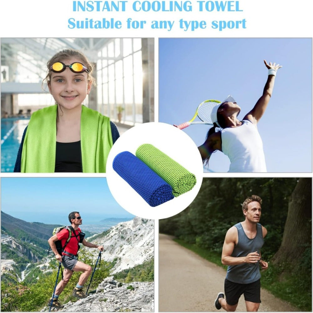 2 cooling towels in blue and green - cooling towels for sport