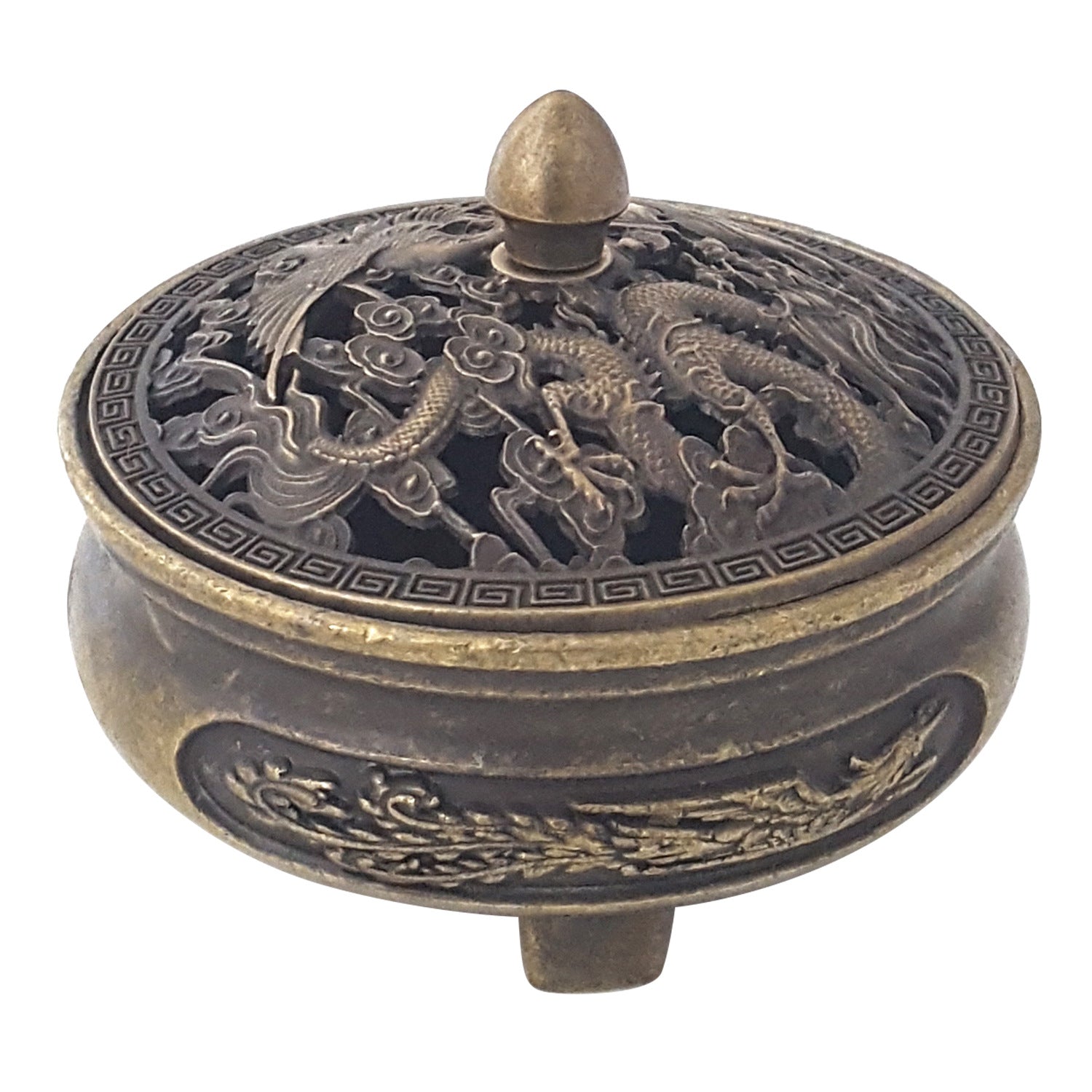 Brûleur d'encens d'inspiration zen Agarwood et Sandalwood avec dragon sculpté creux Et Phoenix