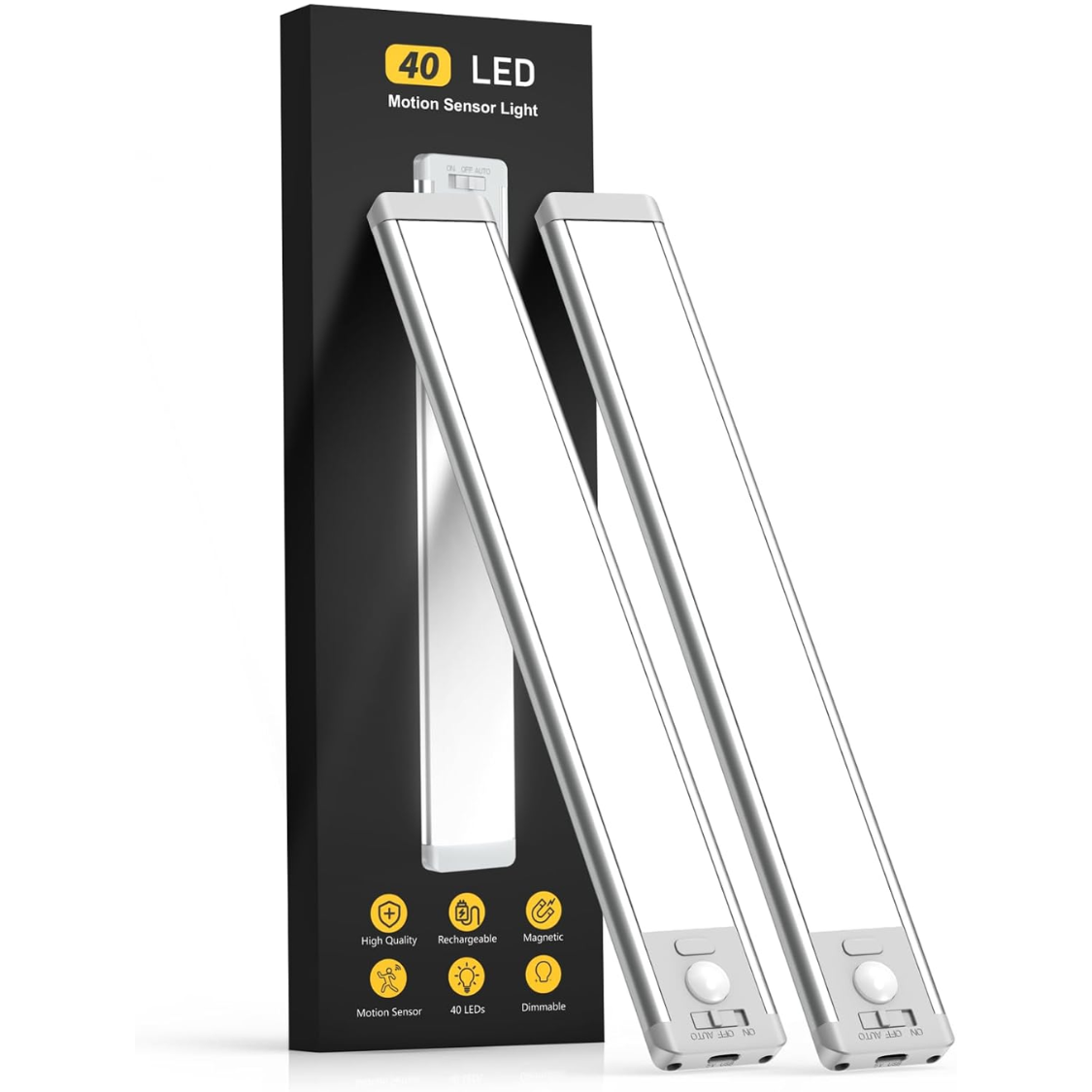 2 Pack Capteur de mouvement rechargeable de 10 pouces sous les lumières de l'armoire 5 niveaux Dimmable magnétique W