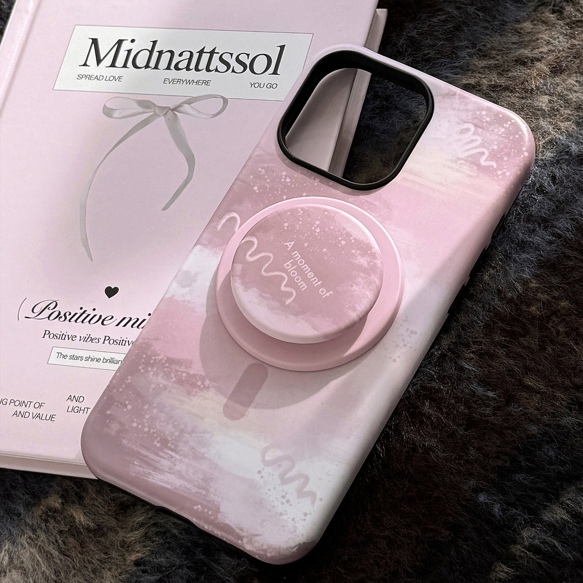 Magnetic Phone Case with Rose-Brown Progressive Design and Built-in Stand