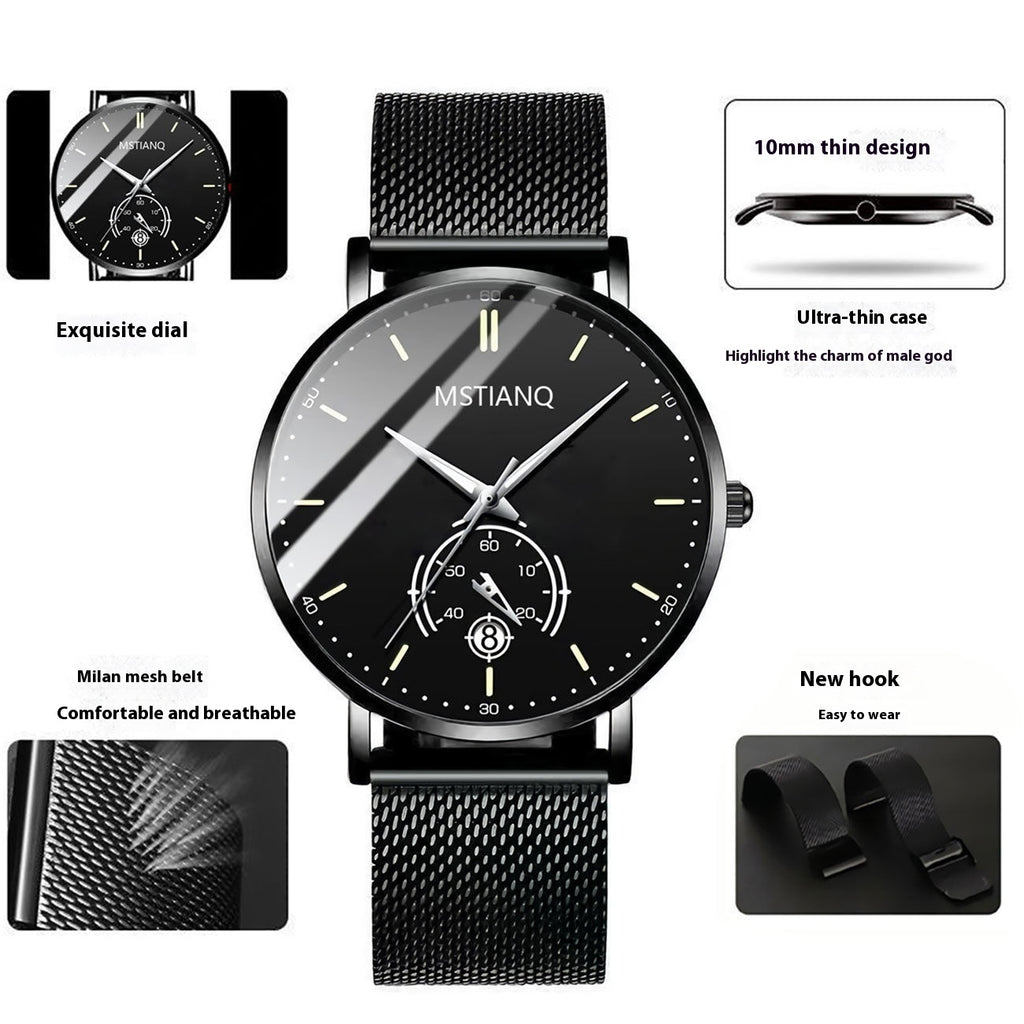 Trade Watch Stylish Black Technology Ceinture en acier raffiné calendrier casual coréen