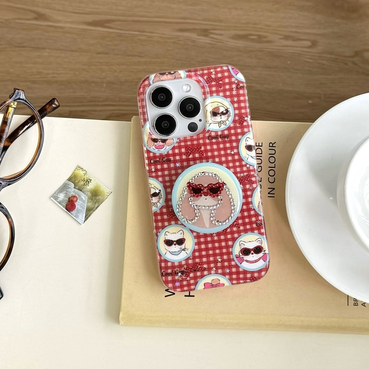 Cartoon Glass Puppy Spot Ensembles de porte-boîte pour téléphone de forage