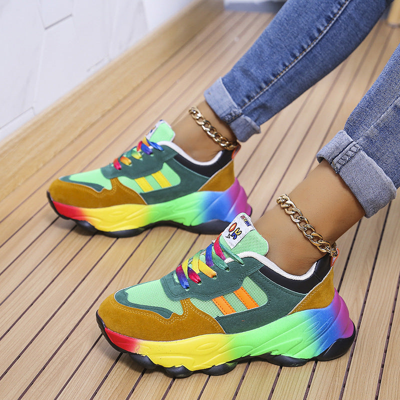 Fashion Femmes Épaisseur du bas coloré avant de dentelle-up Sneakers