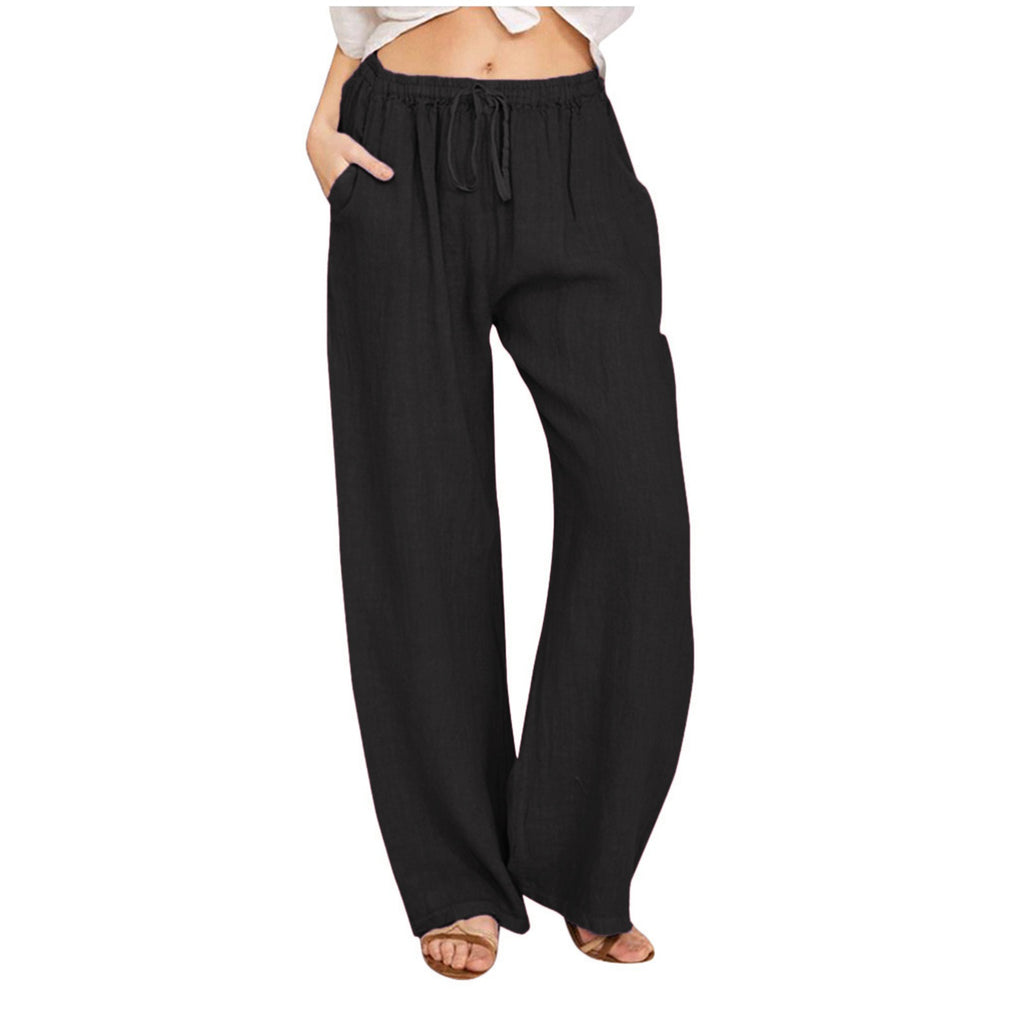 Amazon EBay AliExpress Plus Taille Elastic Waist Femme Long Lin Casual Loose Large Leg Pa