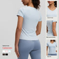 Peach Basic V-neck Sleeve Sports Top