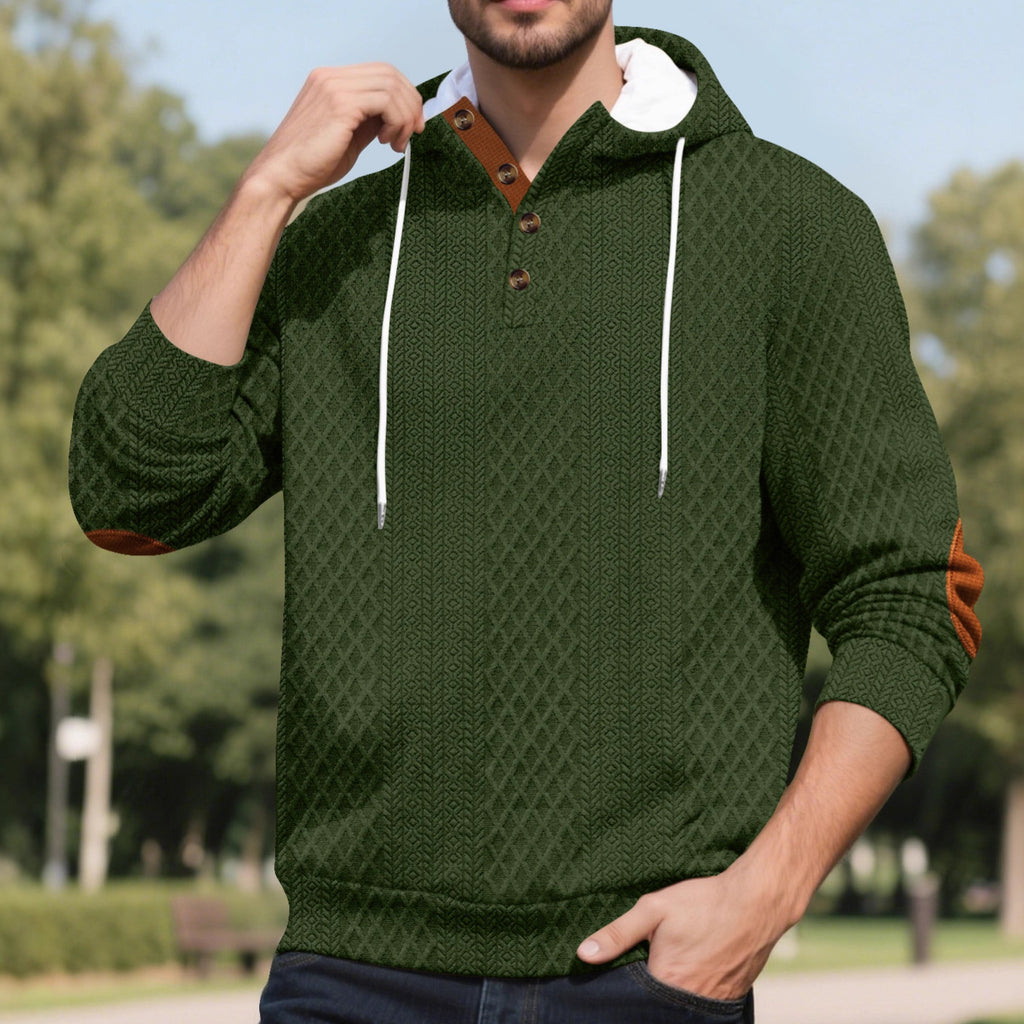Pull casual homme européen et américain Jacquard Broderie à capuche couleur solide
