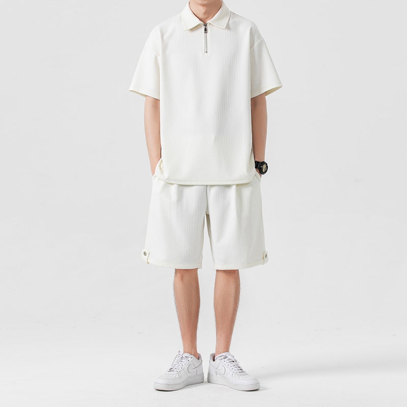 Polo Shirt Sports Shorts Trendy Solid Color Couple's Outfit