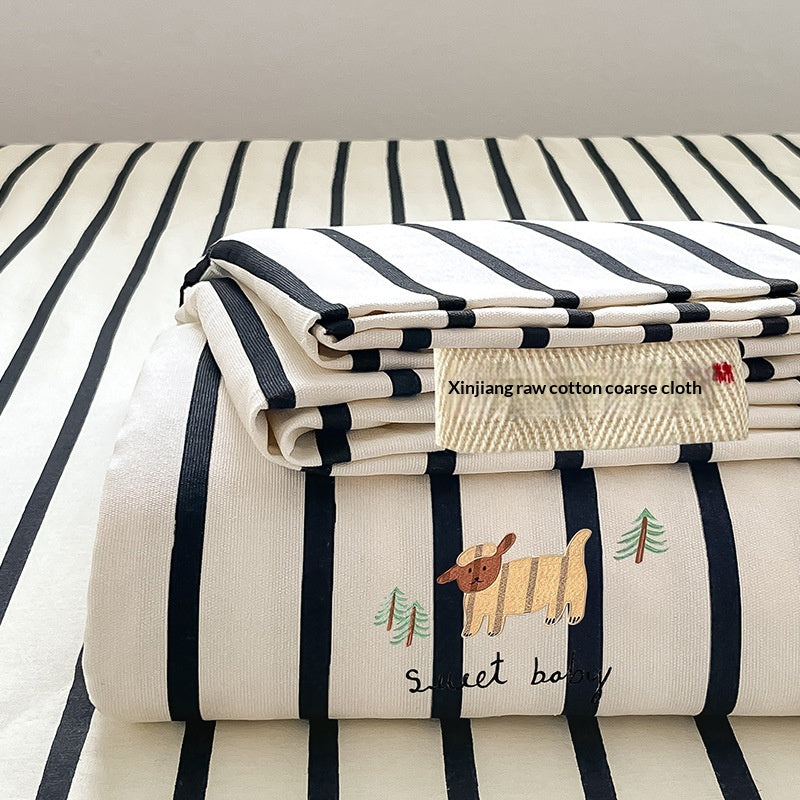 Feuille de lit brodée en coton de couleur enroulée