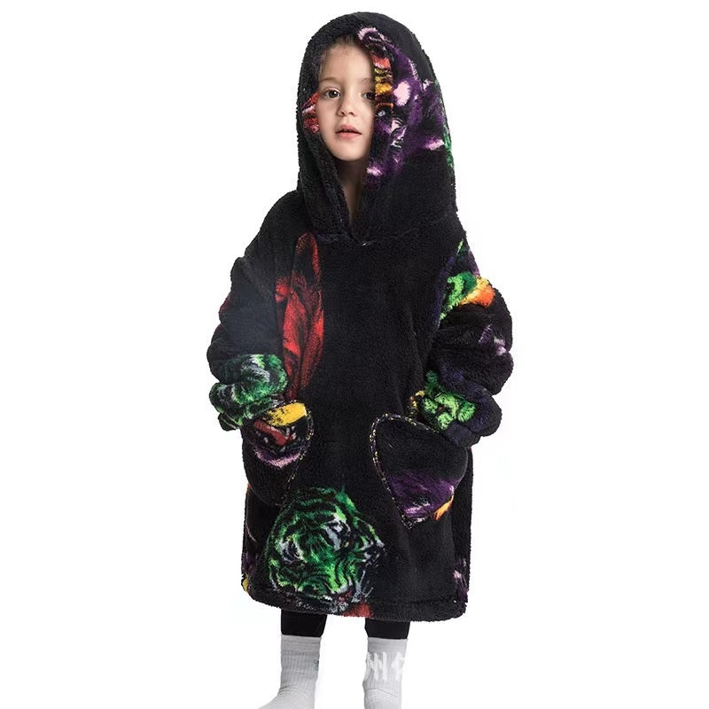 Garçons et filles Velours de coton confortable Vêtement résistant au froid Lazy Blanket Hooted Plus-size