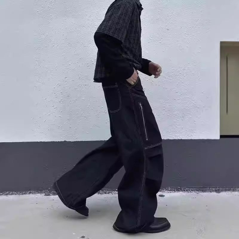 Pantalon large-jambe plissé avec pantalons longs hommes multiples