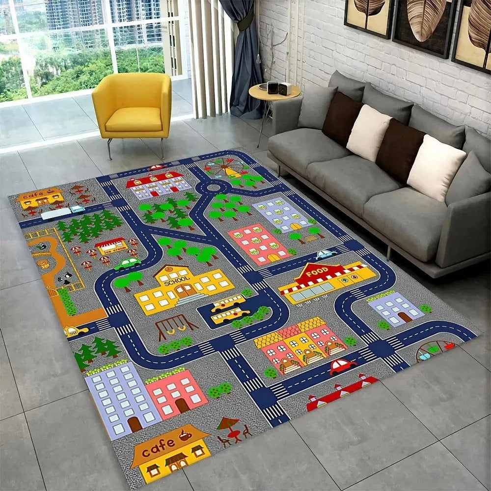 Fun Racing Track Flannel Floor Mat Non-Slip Home Décor Rug pour les enfants chambres et aires de jeux