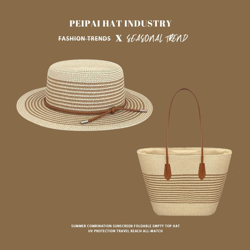 Chapeau de paille d'été de printemps et sac de grande capacité Set multicolore et sac d'épaule