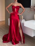 Top tube rouge fente robe de soirée extra longue