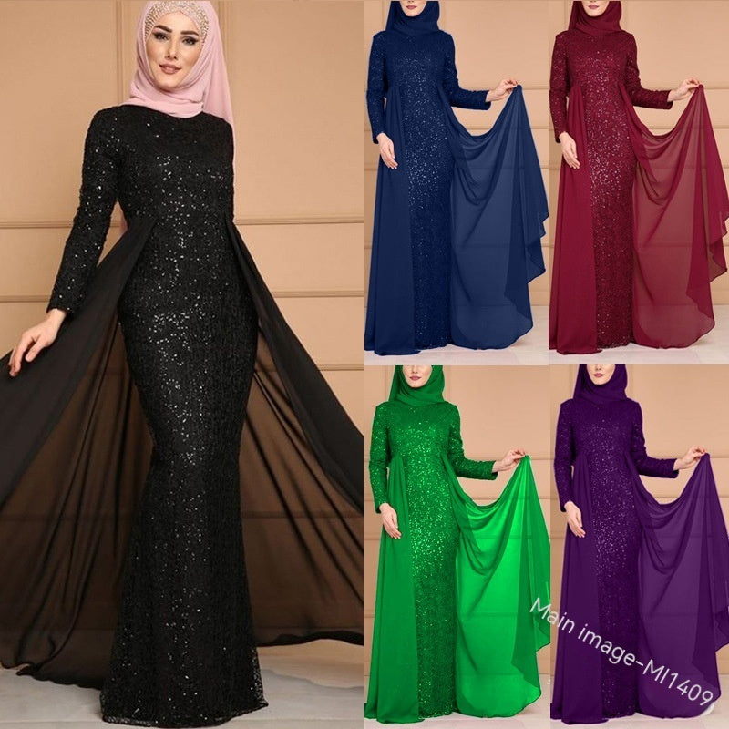 Noble Élégant Slim Slimming Ladies Paillées Cadeau Retro Style Longue robe de queue de poisson
