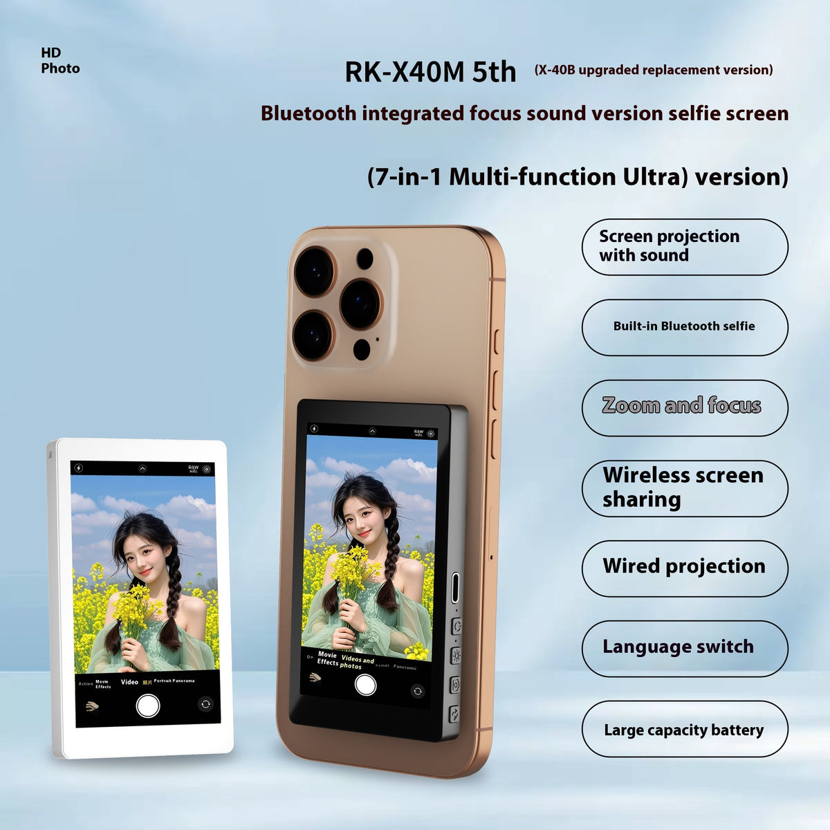 Mobile Phone Rear Magnetic Selfie Display Audio Zoom